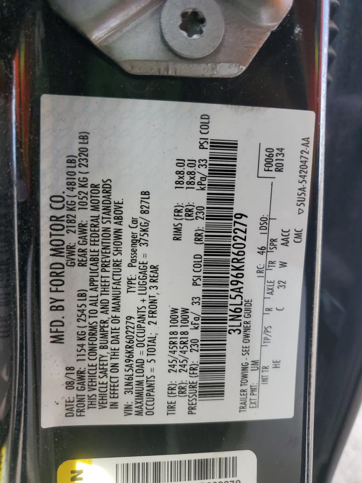 2019 Lincoln Mkz VIN: 3LN6L5A96KR602279 Lot: 91096945