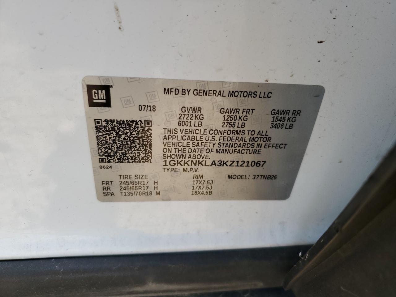 2019 GMC Acadia Sle VIN: 1GKKNKLA3KZ121067 Lot: 91742865