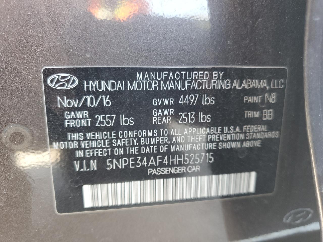 2017 Hyundai Sonata Sport VIN: 5NPE34AF4HH525715 Lot: 93308955