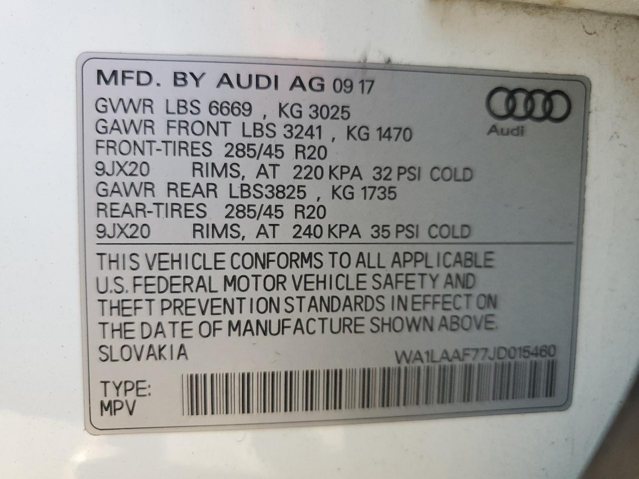 2018 Audi Q7 Premium Plus VIN: WA1LAAF77JD015460 Lot: 93140075