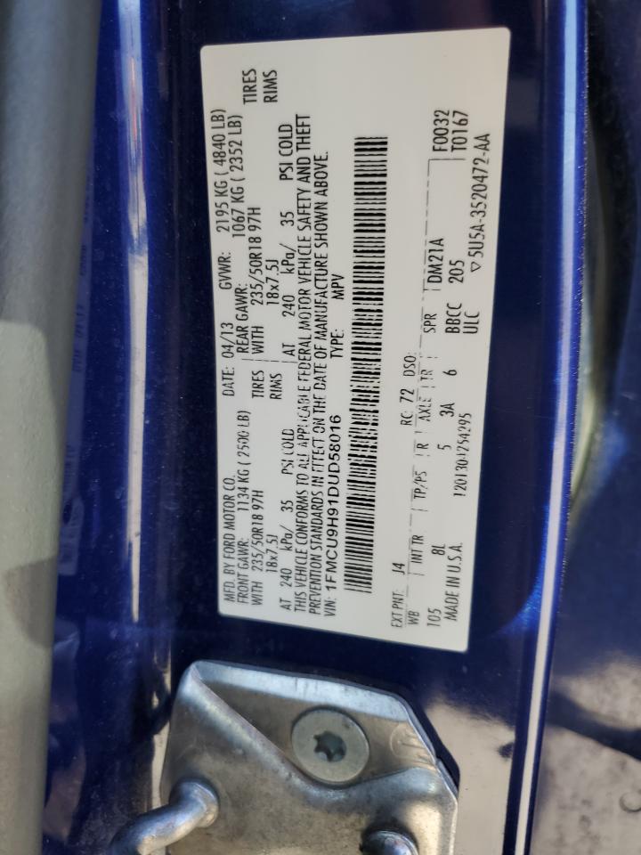 2013 Ford Escape Sel VIN: 1FMCU9H91DUD58016 Lot: 82292465