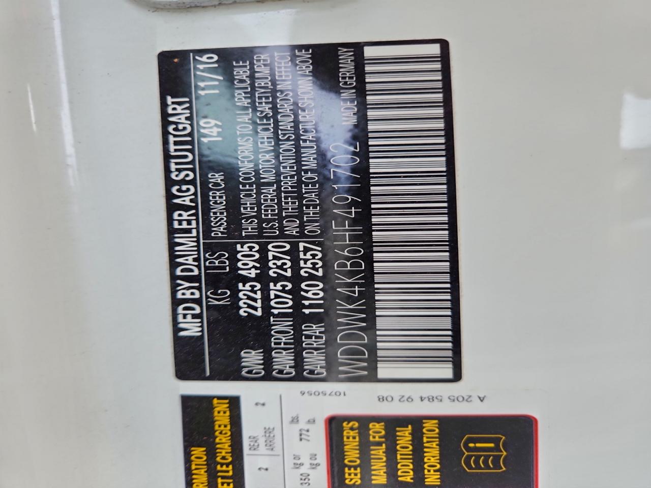 2017 Mercedes-Benz C 300 4Matic VIN: WDDWK4KB6HF491702 Lot: 93811965