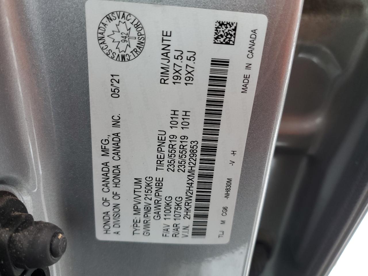 2021 Honda Cr-V Sport VIN: 2HKRW2H4XMH229853 Lot: 91781665