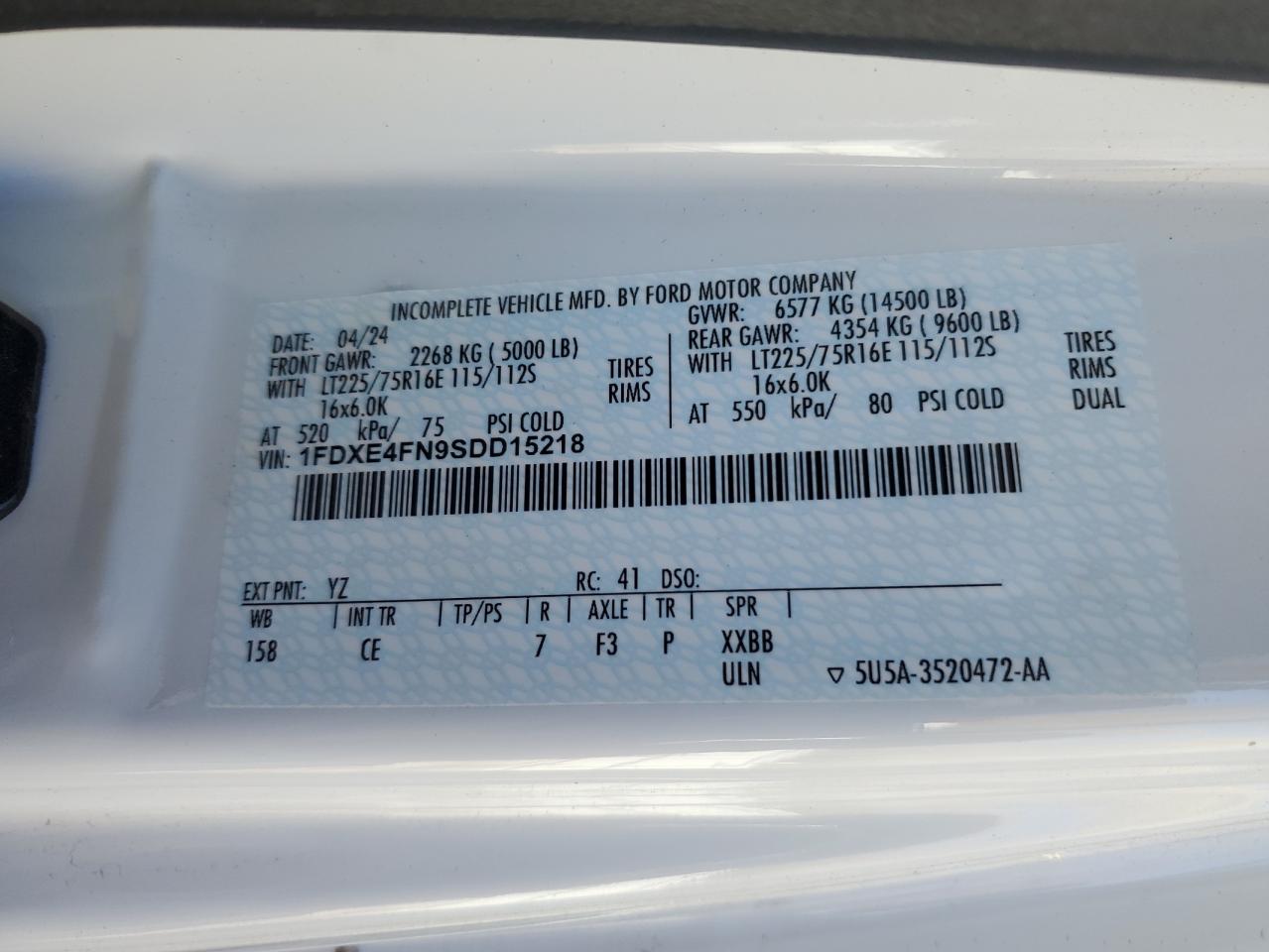 2025 Ford Econoline E450 Super Duty Cutaway Van VIN: 1FDXE4FN9SDD15218 Lot: 89720445