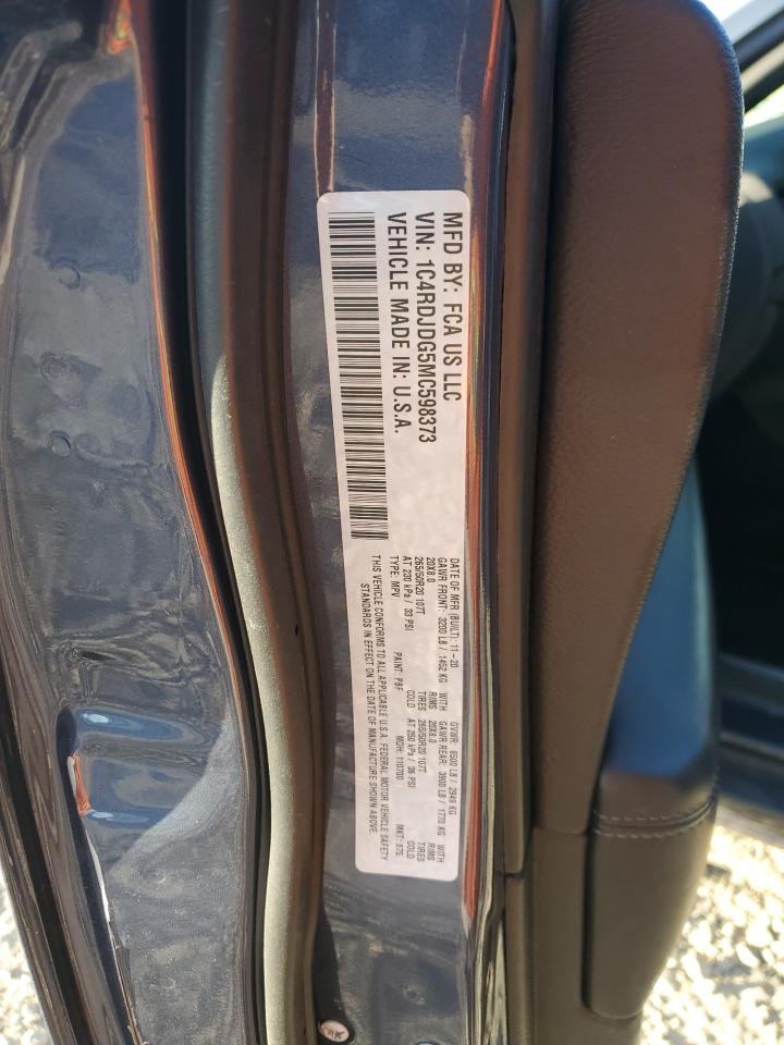 2021 Dodge Durango Gt VIN: 1C4RDJDG5MC598373 Lot: 92063715