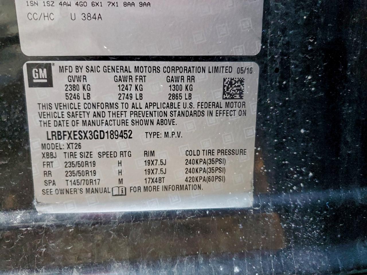 2016 Buick Envision Premium VIN: LRBFXESX3GD189452 Lot: 93945245