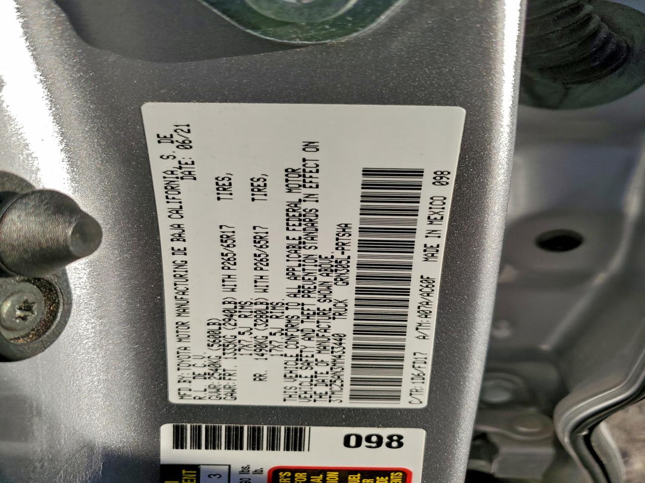 2021 Toyota Tacoma Double Cab VIN: 3TMCZ5AN3MM433440 Lot: 94579665