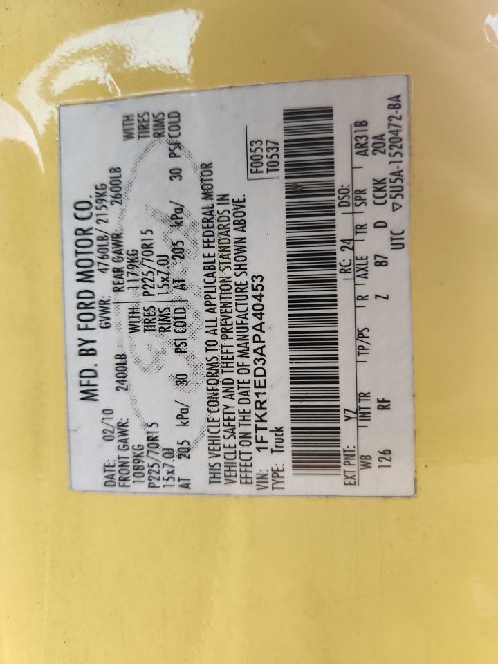 2010 Ford Ranger Super Cab VIN: 1FTKR1ED3APA40453 Lot: 93295755