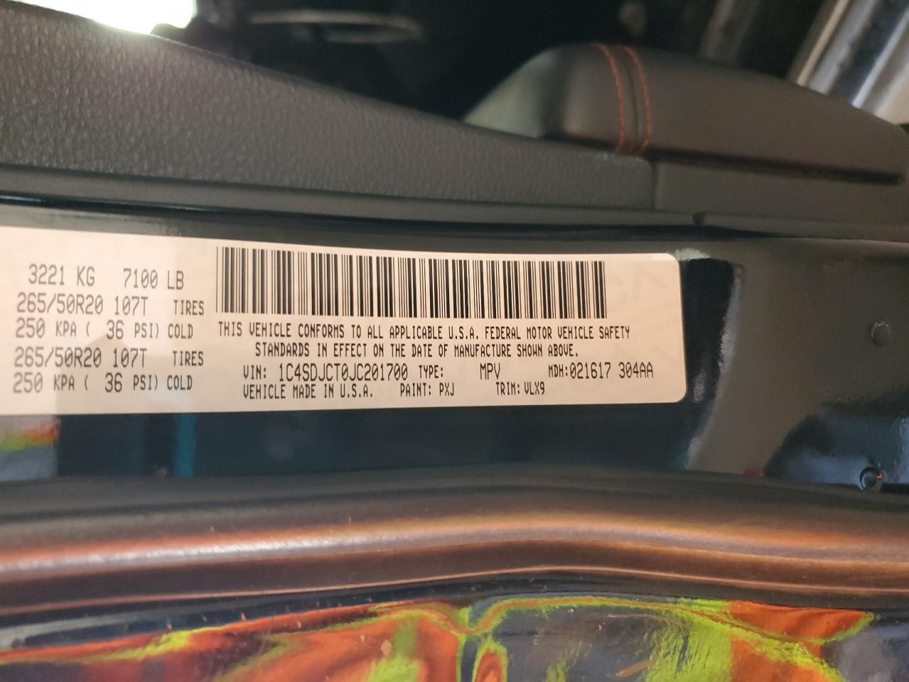 2018 Dodge Durango R/T VIN: 1C4SDJCT0JC201700 Lot: 90700605