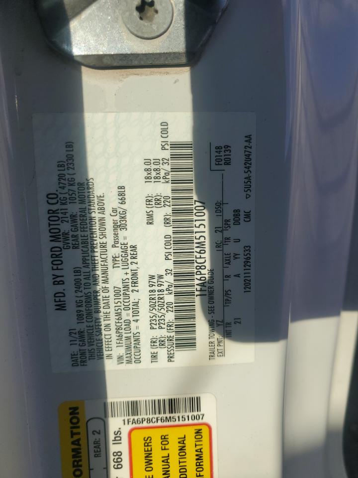 2021 Ford Mustang Gt VIN: 1FA6P8CF6M5151007 Lot: 90916685