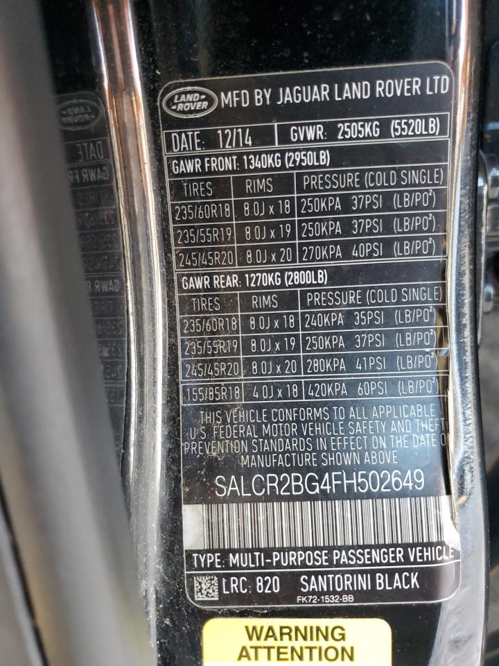 2015 Land Rover Discovery Sport Hse VIN: SALCR2BG4FH502649 Lot: 93777525