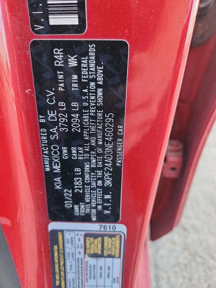 2022 Kia Forte Fe VIN: 3KPF24AD3NE460295 Lot: 93149005