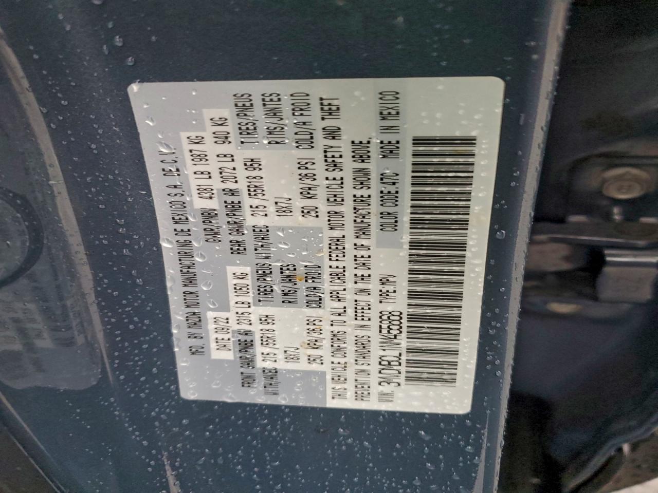 2022 Mazda Cx-30 Preferred VIN: 3MVDMBCL1NM455868 Lot: 93922095