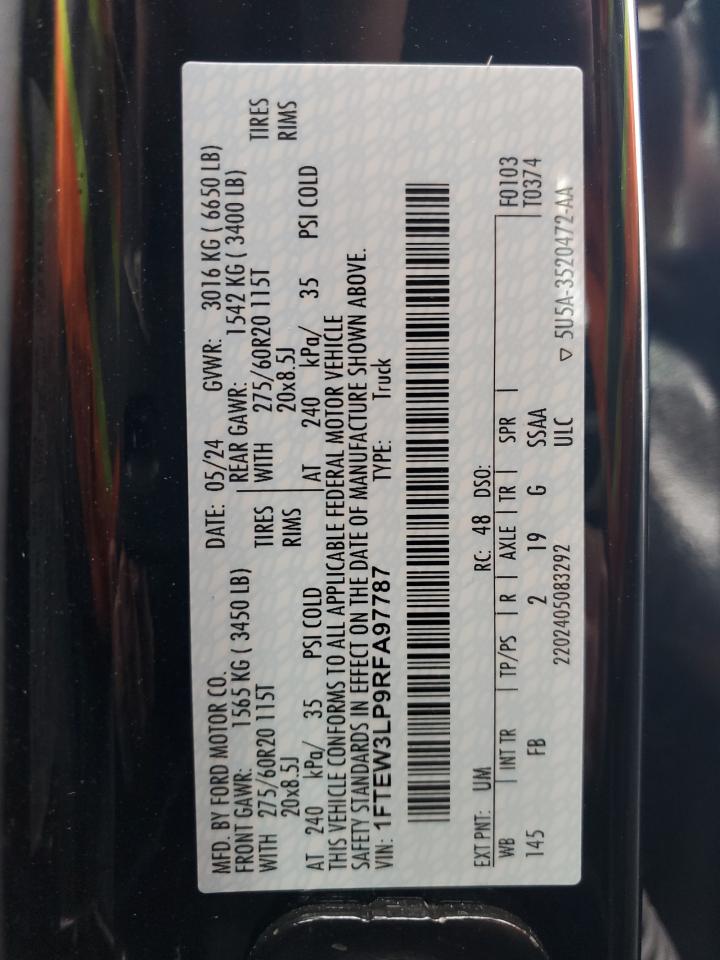 2024 Ford F150 Xlt VIN: 1FTEW3LP9RFA97787 Lot: 92204175