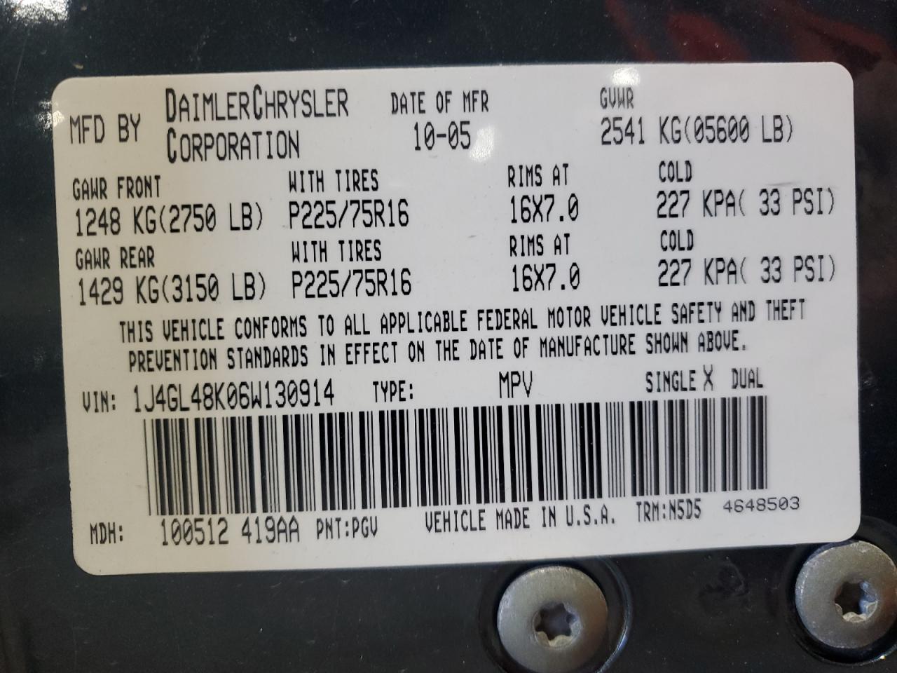 2006 Jeep Liberty Sport VIN: 1J4GL48K06W130914 Lot: 91839755