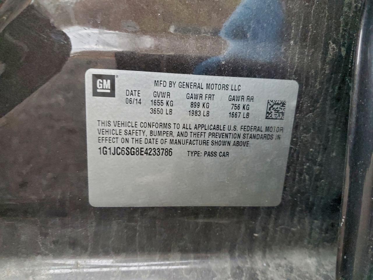 2014 Chevrolet Sonic Lt VIN: 1G1JC6SG8E4233786 Lot: 94492885