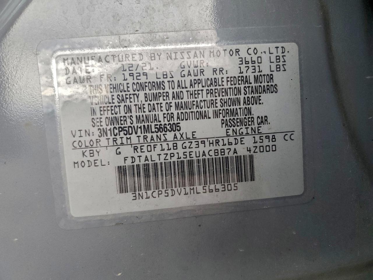 2021 Nissan Kicks Sr VIN: 3N1CP5DV1ML566305 Lot: 94457725