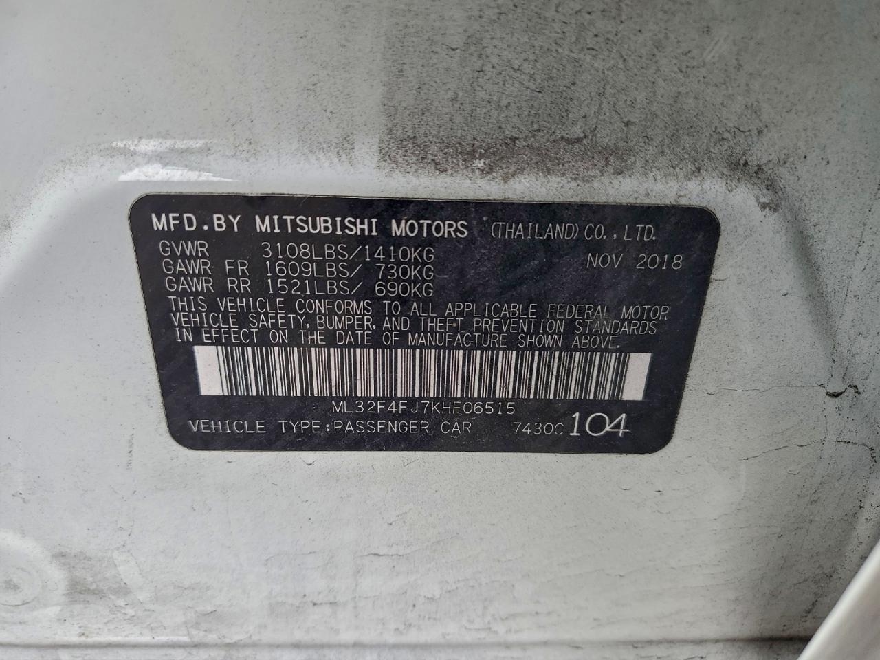 2019 Mitsubishi Mirage G4 Se VIN: ML32F4FJ7KHF06515 Lot: 93290515