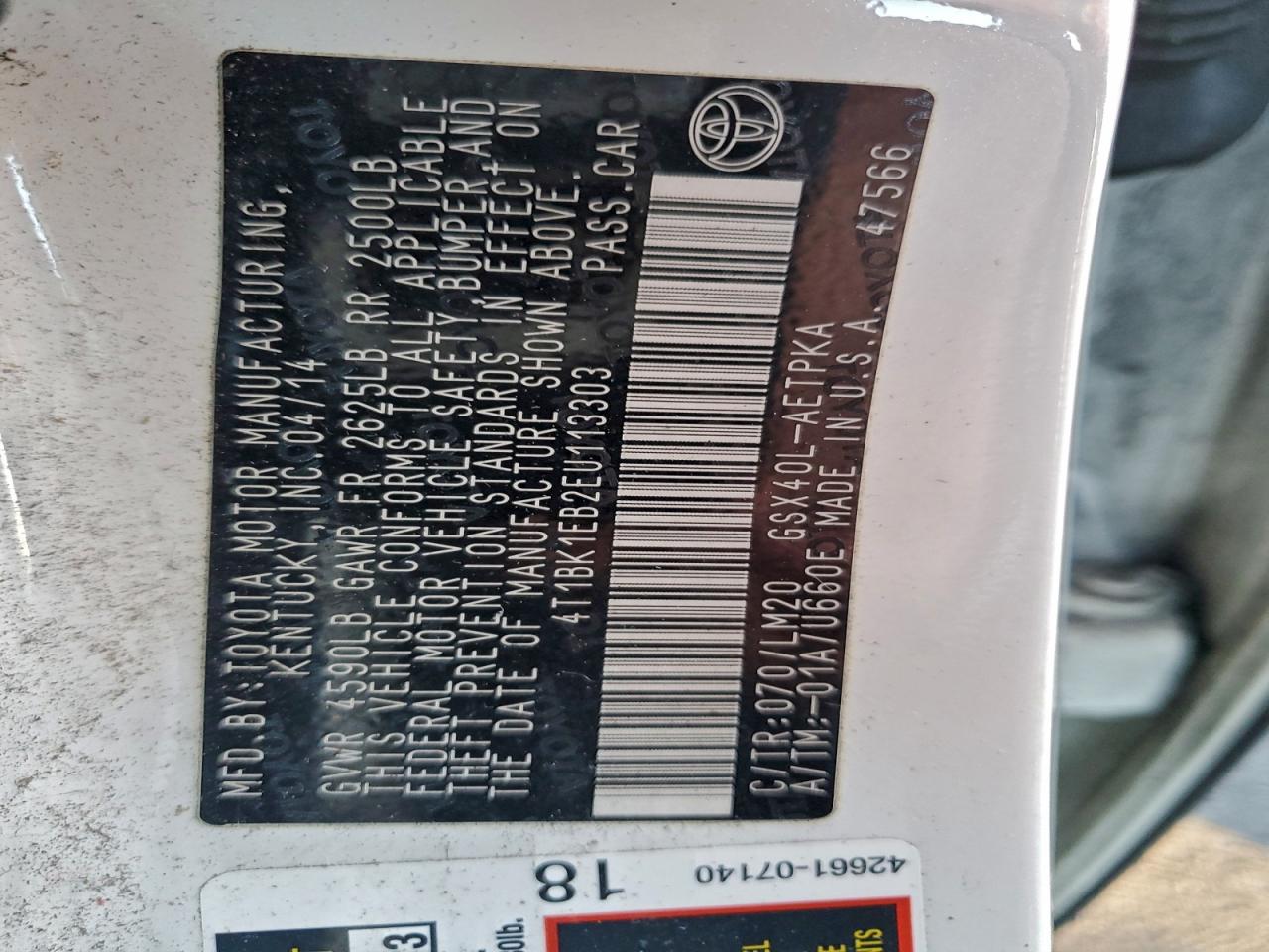 2014 Toyota Avalon Base VIN: 4T1BK1EB2EU113303 Lot: 92901325