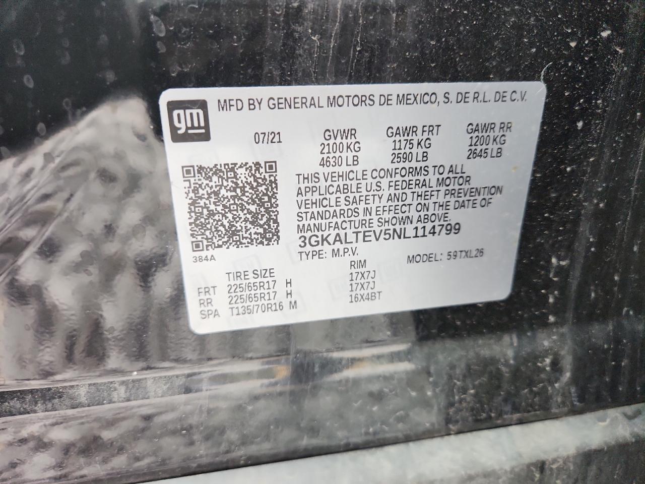 2022 GMC Terrain Sle VIN: 3GKALTEV5NL114799 Lot: 92659625