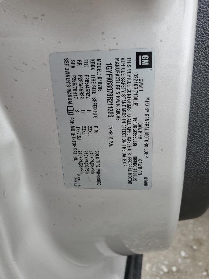 2008 Cadillac Escalade Luxury VIN: 1GYFK63878R211366 Lot: 91811235