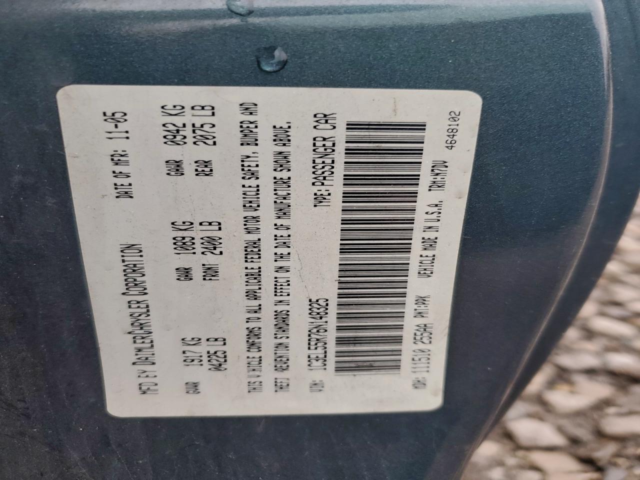 2006 Chrysler Sebring Touring VIN: 1C3EL55R76N148325 Lot: 93562105