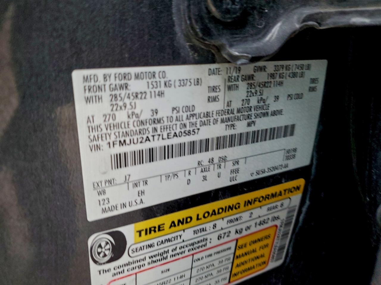 2020 Ford Expedition Limited VIN: 1FMJU2AT7LEA05857 Lot: 94375075