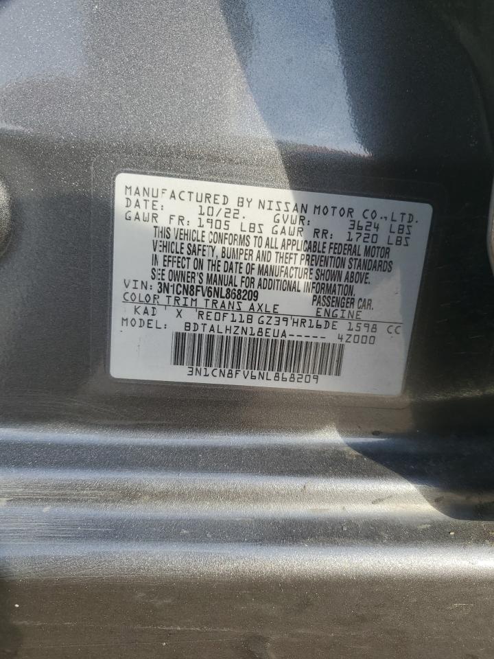 2022 Nissan Versa Sr VIN: 3N1CN8FV6NL868209 Lot: 92109875