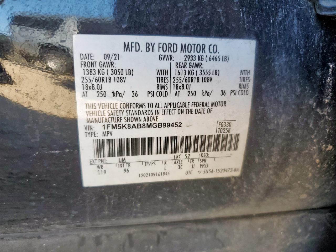 2021 Ford Explorer Police Interceptor VIN: 1FM5K8AB8MGB99452 Lot: 85438935