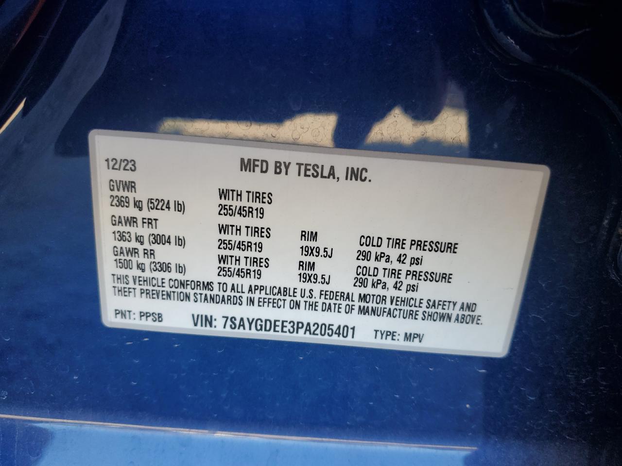 2023 Tesla Model Y VIN: 7SAYGDEE3PA205401 Lot: 92397125