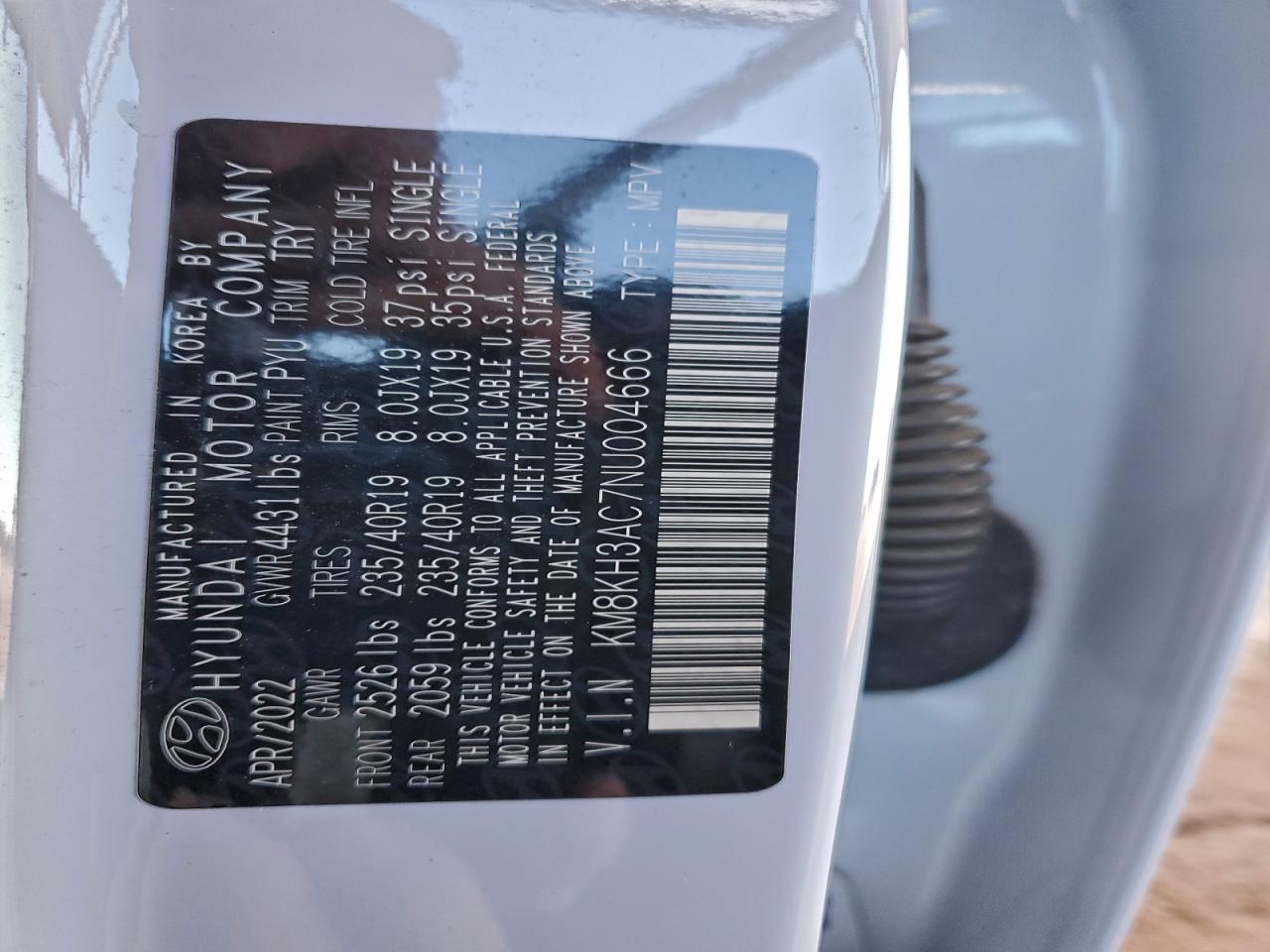 2022 Hyundai Kona N Base VIN: KM8KH3AC7NU004666 Lot: 94081955