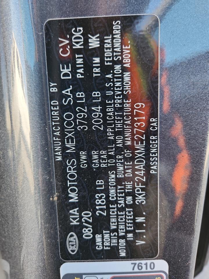 2021 Kia Forte Fe VIN: 3KPF24ADXME273179 Lot: 91792395