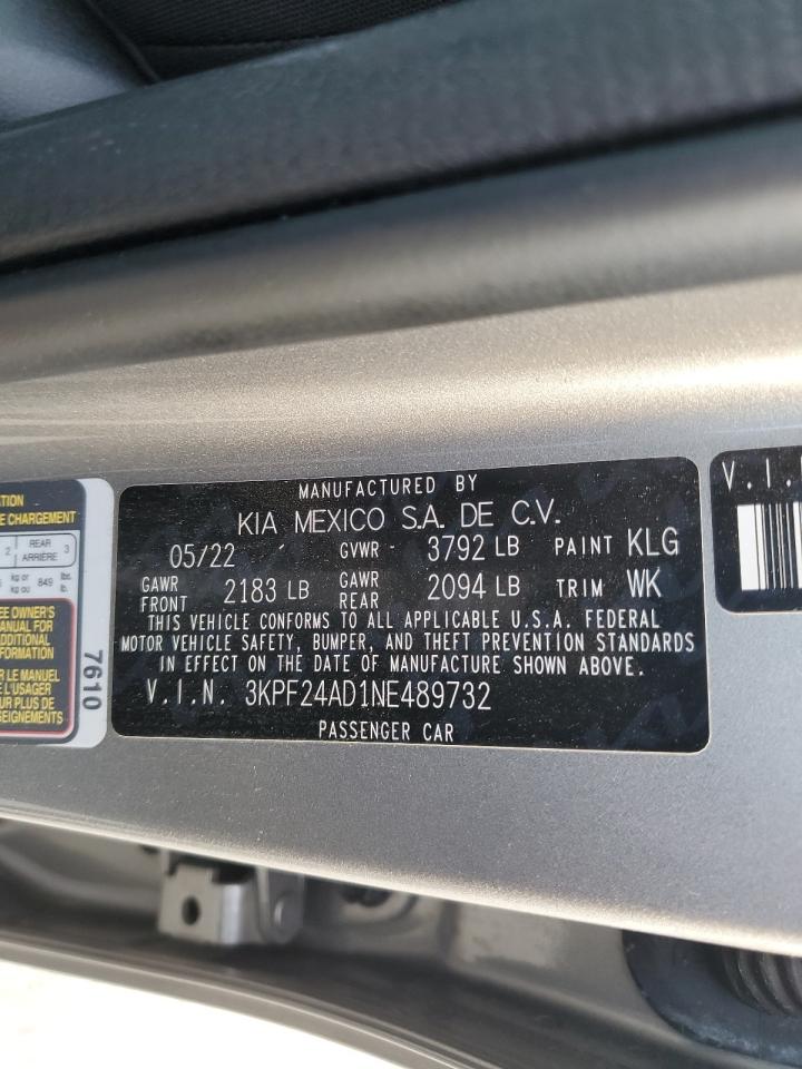 2022 Kia Forte Fe VIN: 3KPF24AD1NE489732 Lot: 93316845