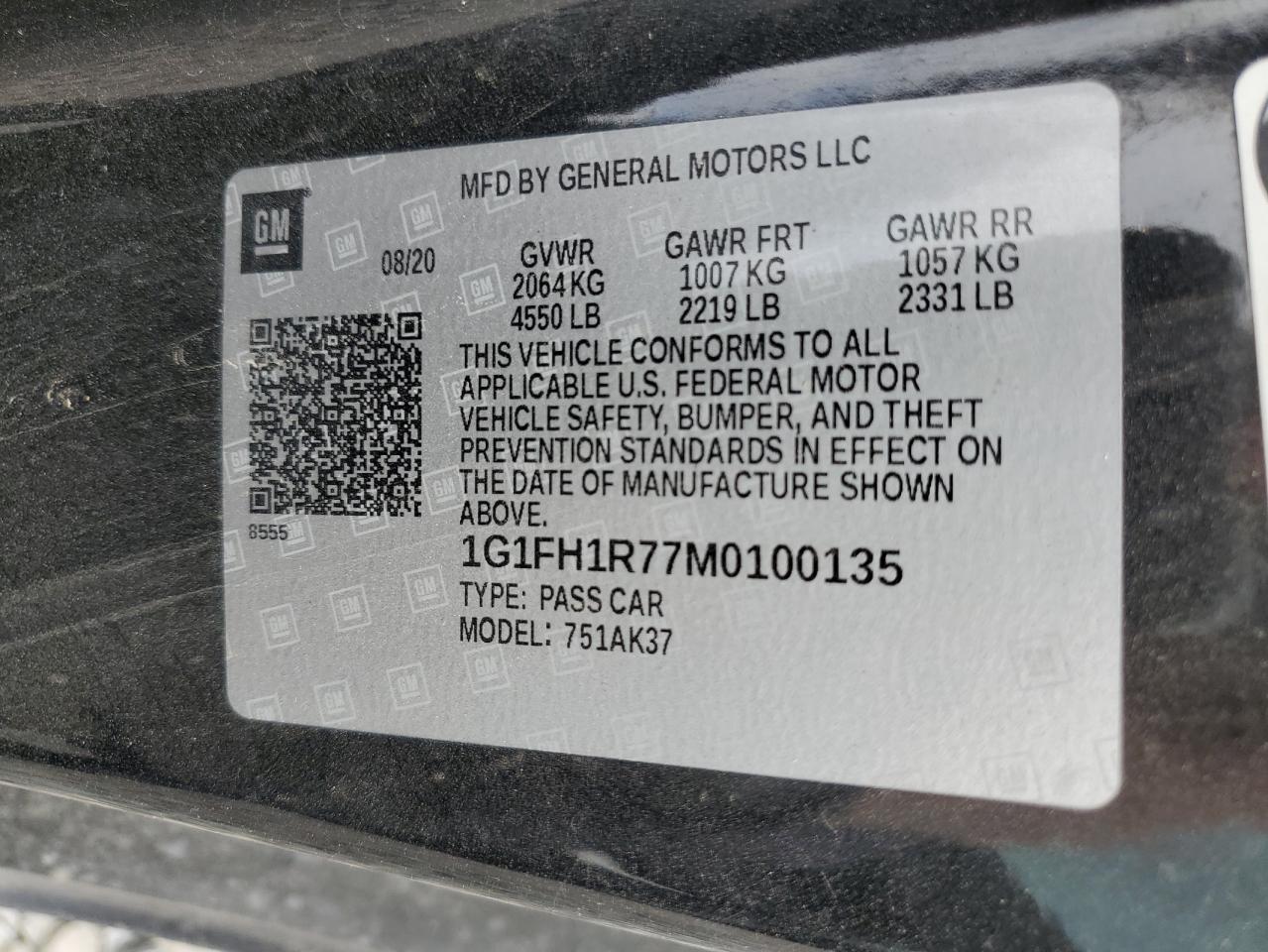 2021 Chevrolet Camaro Ss VIN: 1G1FH1R77M0100135 Lot: 93123425