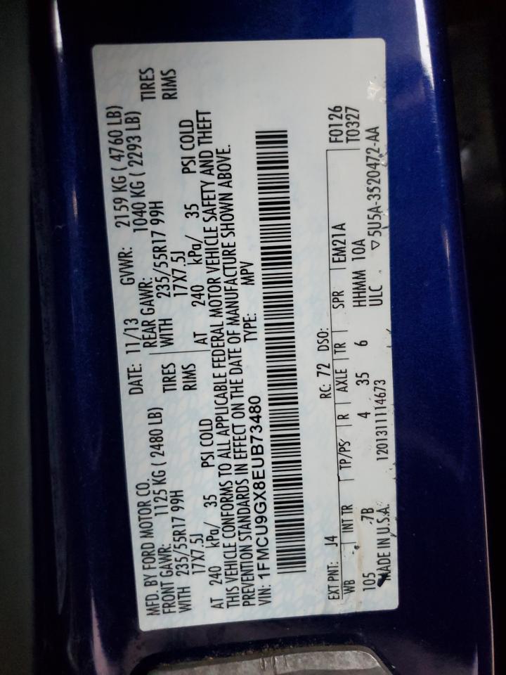 2014 Ford Escape Se VIN: 1FMCU9GX8EUB73480 Lot: 93852015