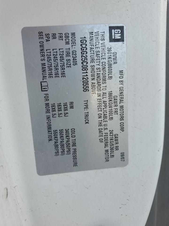 2008 Chevrolet Express G2500 VIN: 1GCGG25C081120556 Lot: 91887295