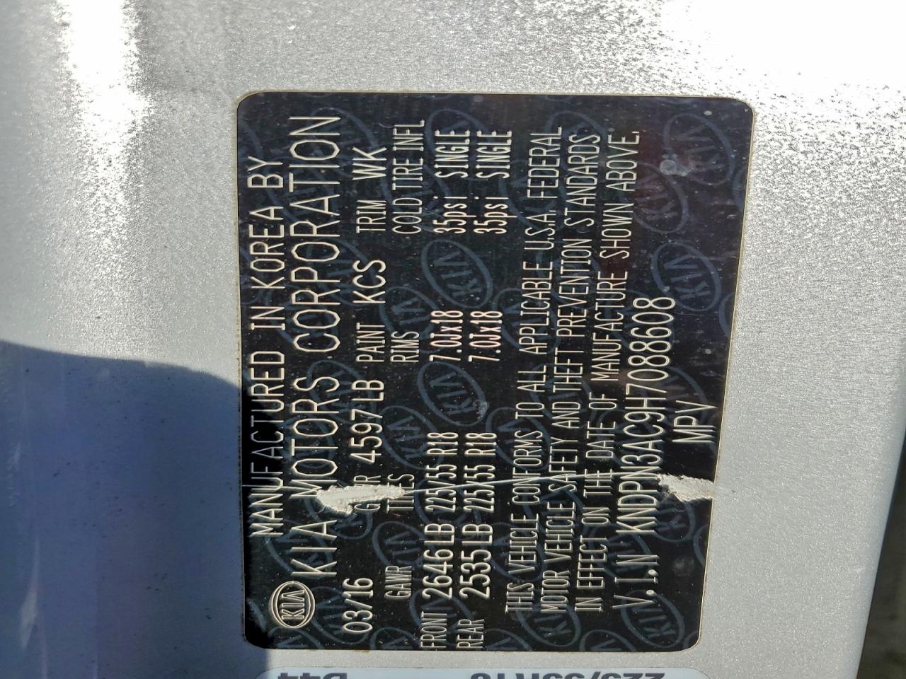 2017 Kia Sportage Ex VIN: KNDPN3AC9H7088608 Lot: 94589445