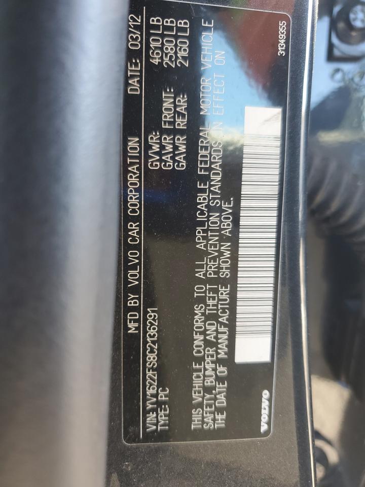 2012 Volvo S60 T5 VIN: YV1622FS8C2136291 Lot: 91361465