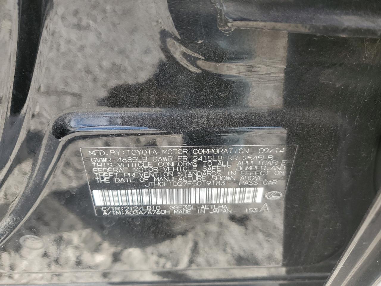 2015 Lexus Is 250 VIN: JTHCF1D27F5019183 Lot: 92397095