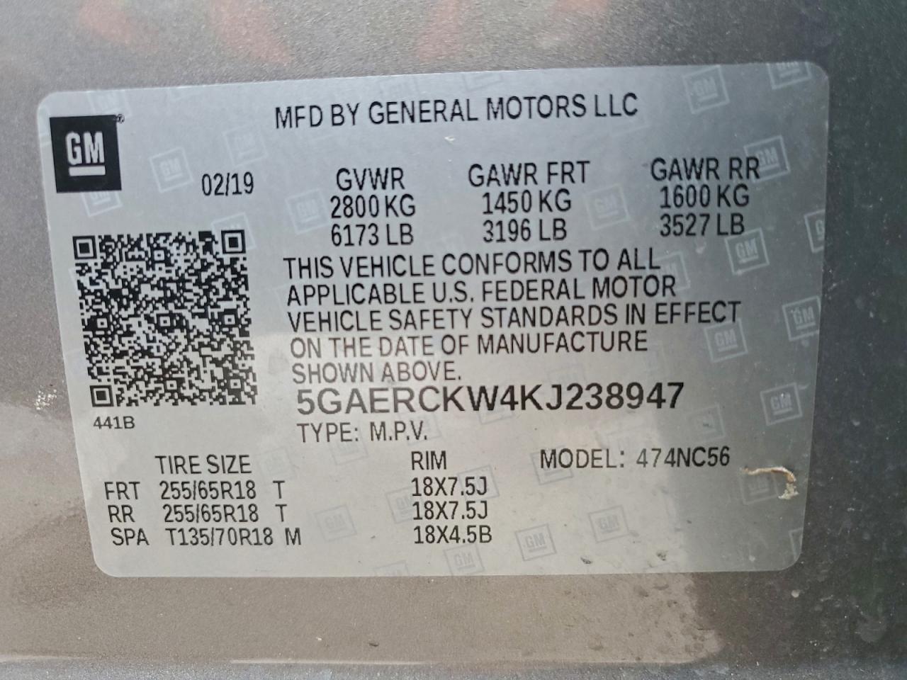 2019 Buick Enclave Premium VIN: 5GAERCKW4KJ238947 Lot: 93872275