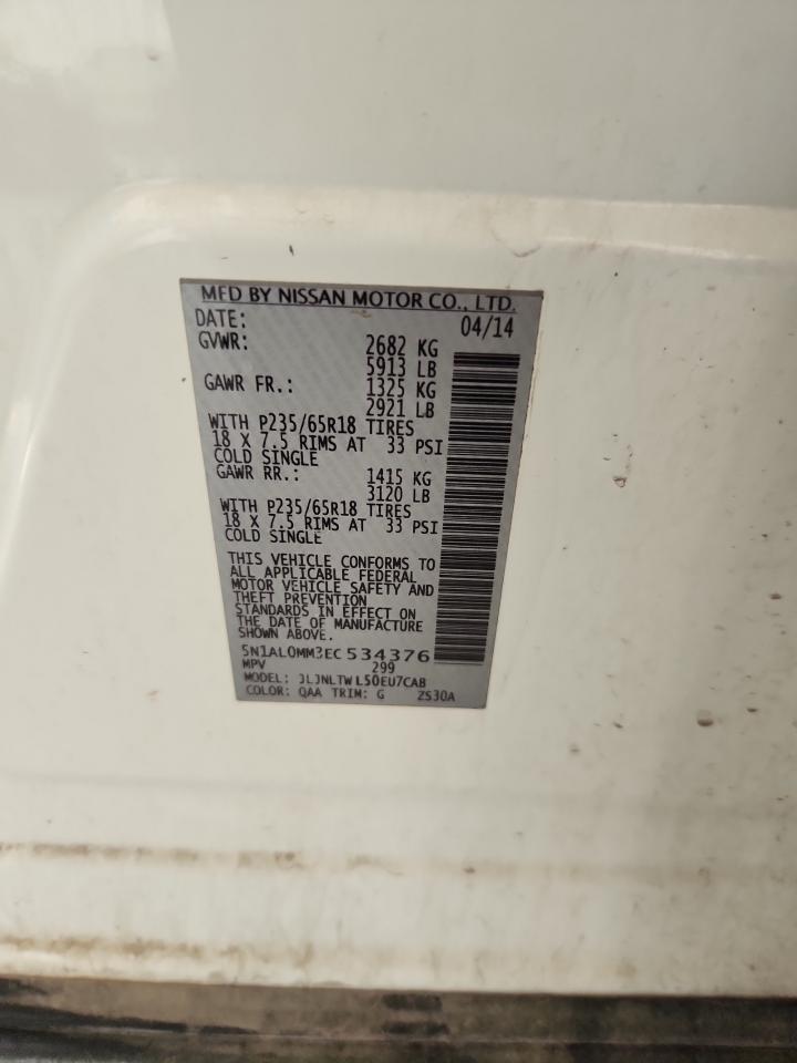 2014 Infiniti Qx60 VIN: 5N1AL0MM3EC534376 Lot: 92326665