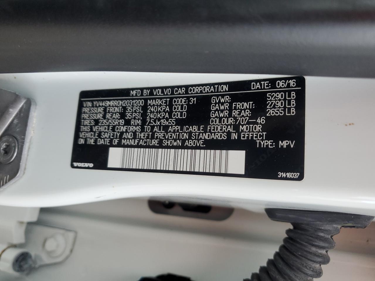 2017 Volvo Xc60 T6 Dynamic VIN: YV449MRR0H2031200 Lot: 92637905