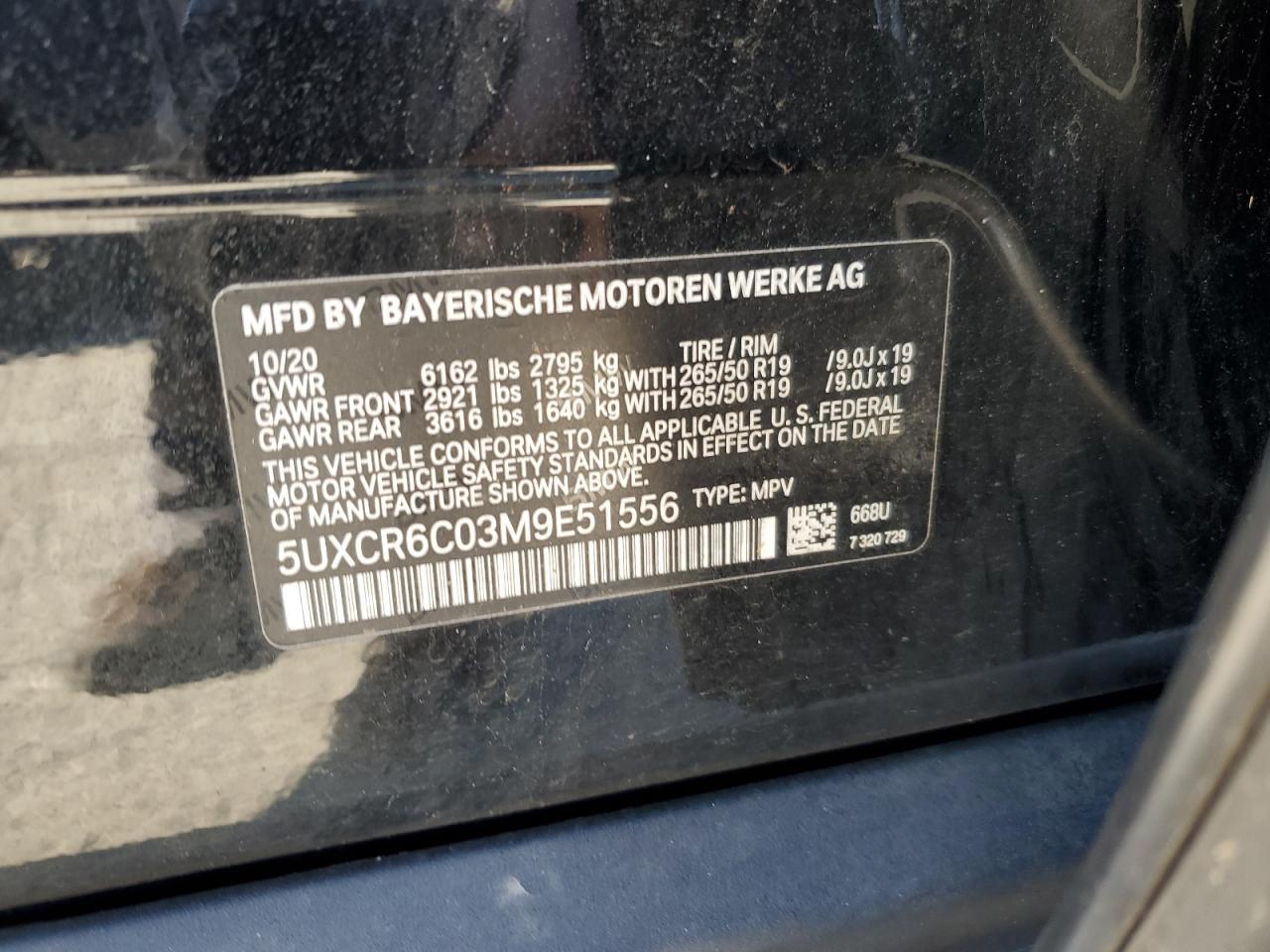 2021 BMW X5 xDrive40I VIN: 5UXCR6C03M9E51556 Lot: 93382635