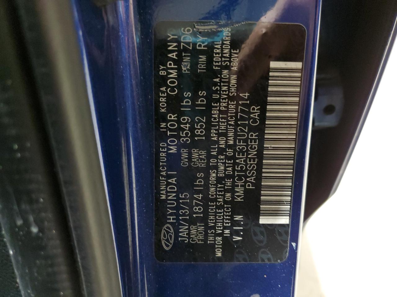 2015 Hyundai Accent Gs VIN: KMHCT5AE3FU217714 Lot: 93801155