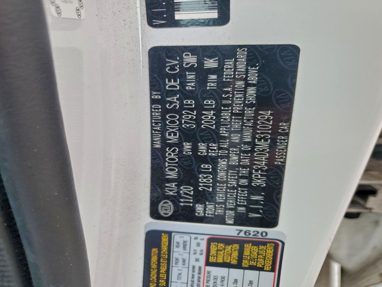 2021 Kia Forte Gt Line VIN: 3KPF34AD3ME310294 Lot: 93850305