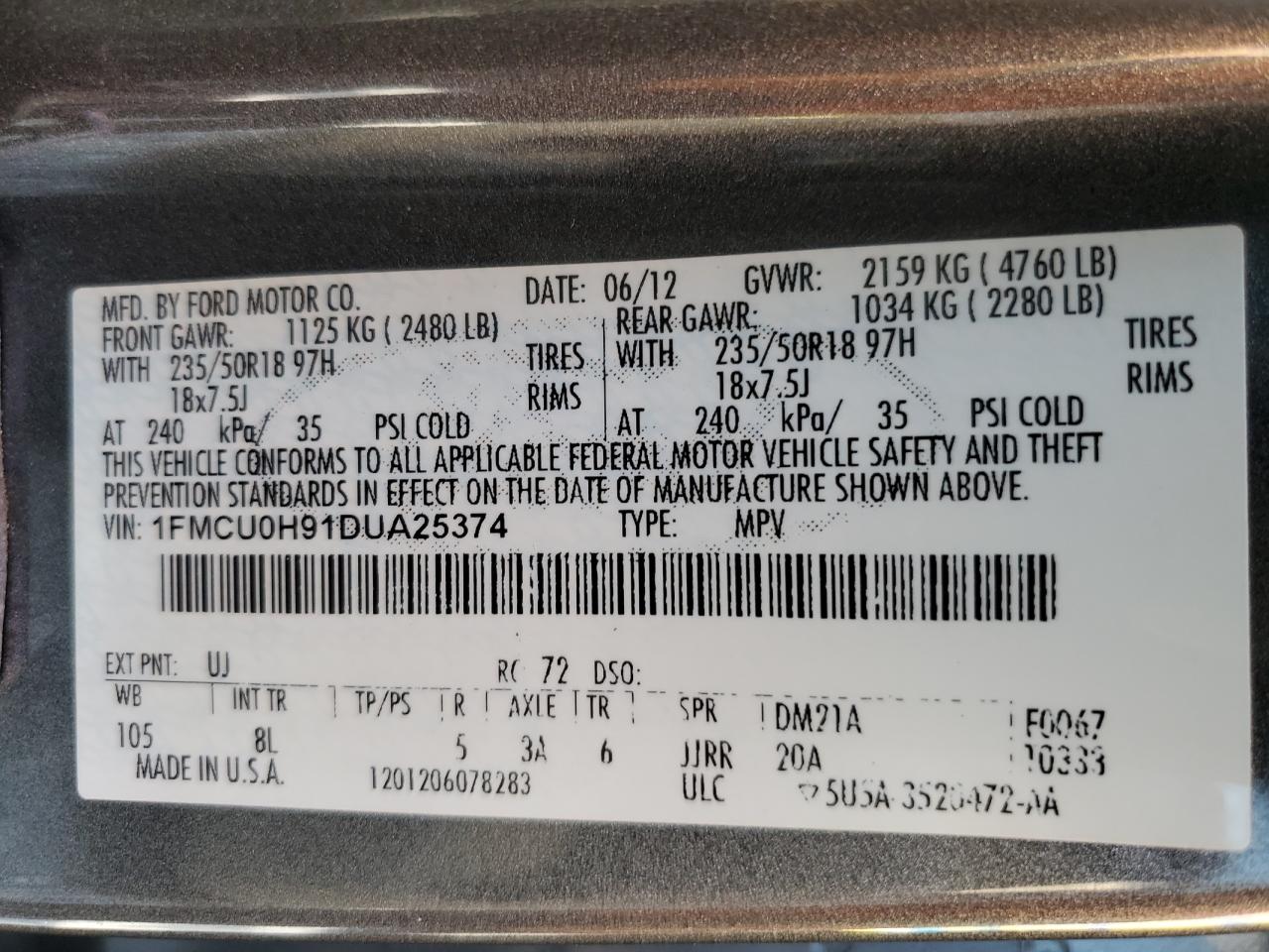 2013 Ford Escape Sel VIN: 1FMCU0H91DUA25374 Lot: 92677545