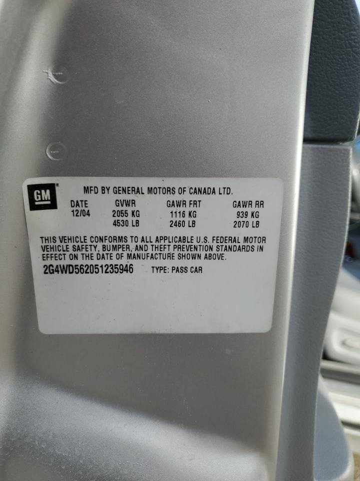 2005 Buick Lacrosse Cxl VIN: 2G4WD562051235946 Lot: 92928565