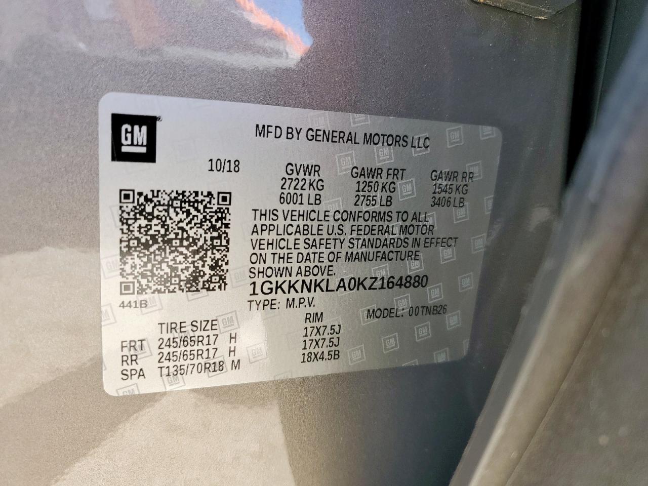 2019 GMC Acadia Sle VIN: 1GKKNKLA0KZ164880 Lot: 92072335