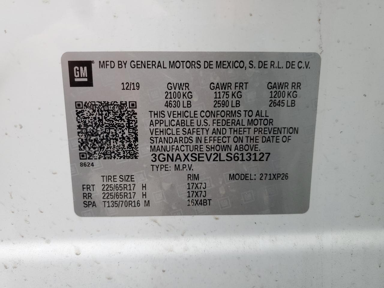2020 Chevrolet Equinox Ls VIN: 3GNAXSEV2LS613127 Lot: 93218035