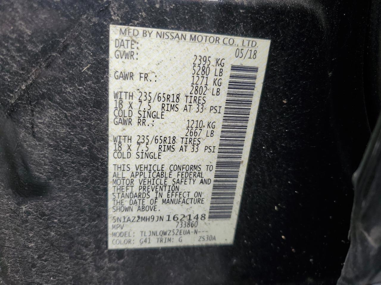 2018 Nissan Murano S VIN: 5N1AZ2MH9JN162148 Lot: 93392145